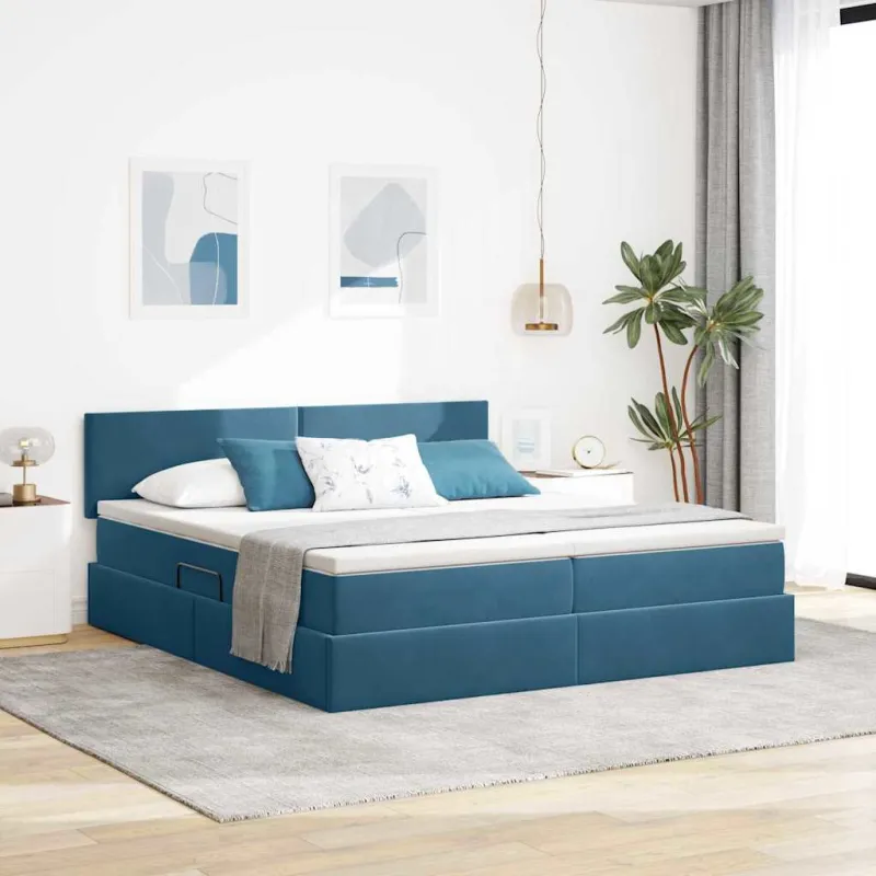 LED saugojimo lova su čiužiniu Tamsiai mėlyna 180 x 200 cm