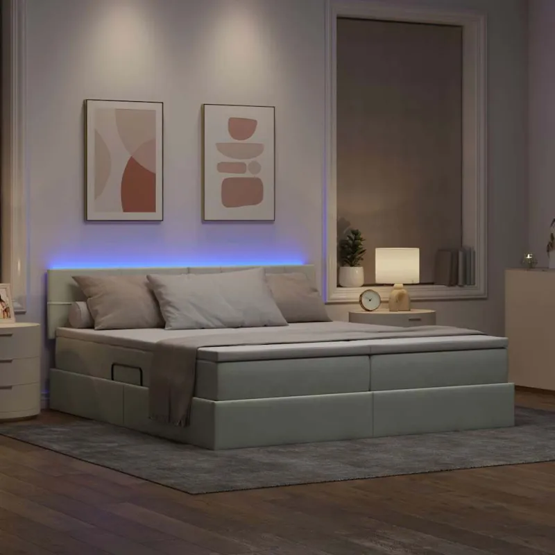 LED saugojimo lova su čiužiniu Šviesiai pilka 200 x 200 cm