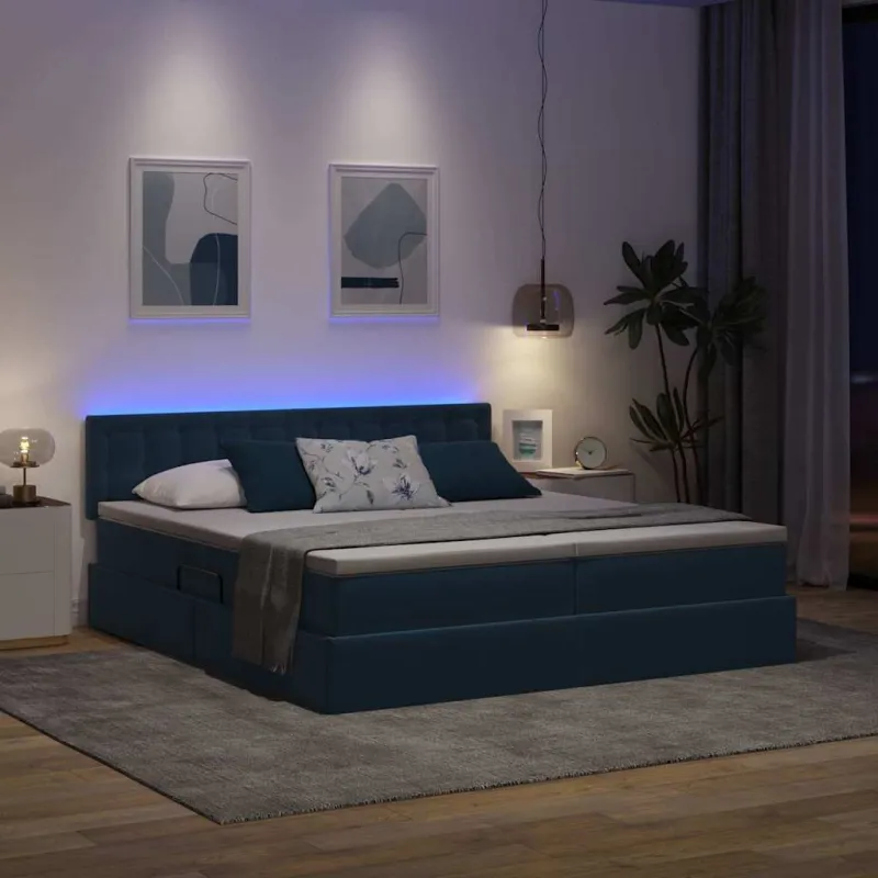 LED saugojimo lova su čiužiniu Tamsiai mėlyna 180 x 200 cm