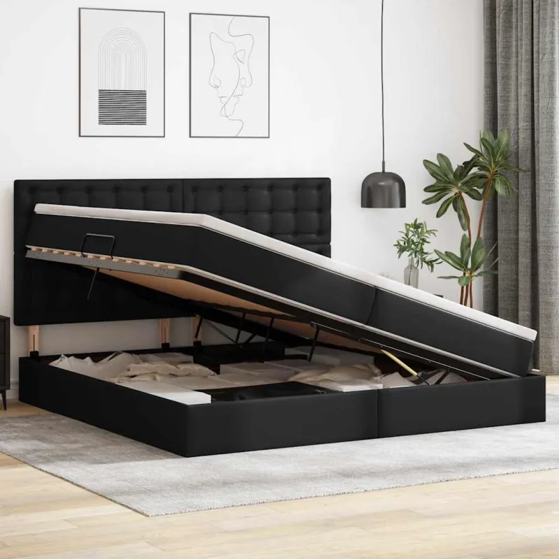 Saugos lova su čiužiniu Juoda 200 x 200 cm Dirbtinė oda