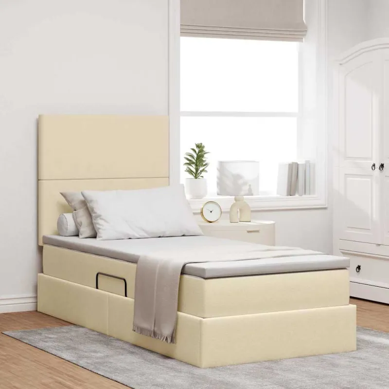 Lova su daiktų laikymo vieta ir čiužiniu Kremas 90 x 200 cm