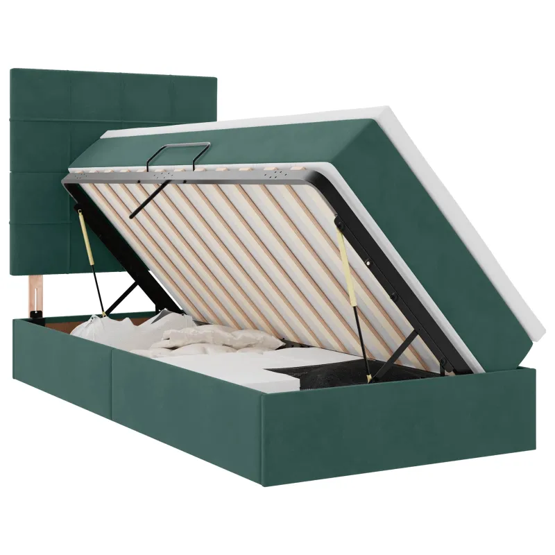 Lova su daiktų laikymo vieta ir čiužiniu 90 x 190 cm Aksomas
