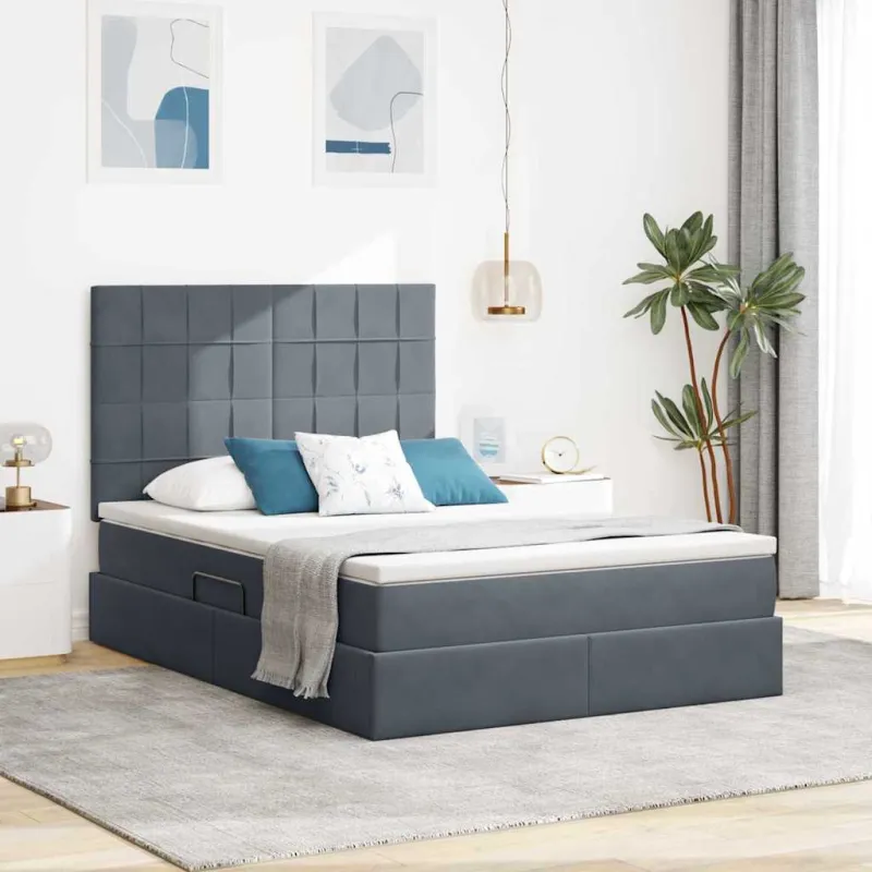 Lova su daiktų laikymo vieta ir čiužiniu 140 x 190 cm Aksomas
