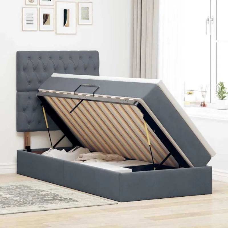 Lova su daiktų laikymo vieta ir čiužiniu 90 x 190 cm Aksomas