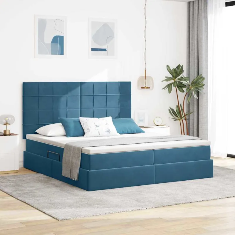 Saugos lova su čiužiniu Tamsiai mėlyna 200 x 200 cm Aksomas