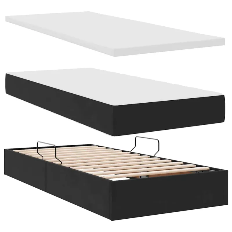 Saugos lova su čiužiniu su saugykla Juoda 200 x 200 cm Aksomas