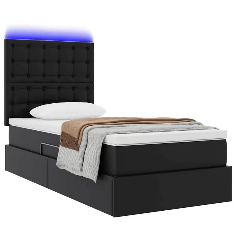 Lova su daiktų laikymo vieta ir LED su LED Juoda 90 x 190 cm