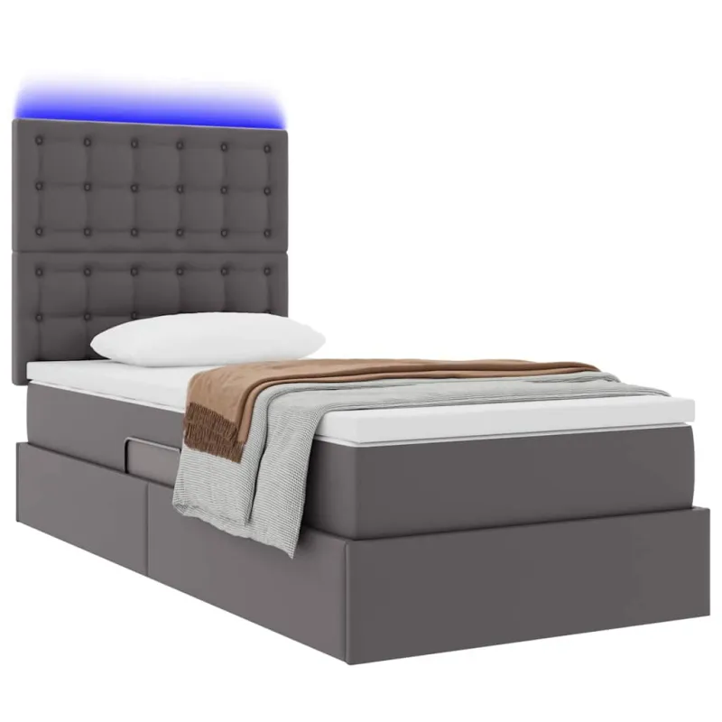 Lova su daiktų laikymo vieta ir LED su LED Pilka 90 x 190 cm