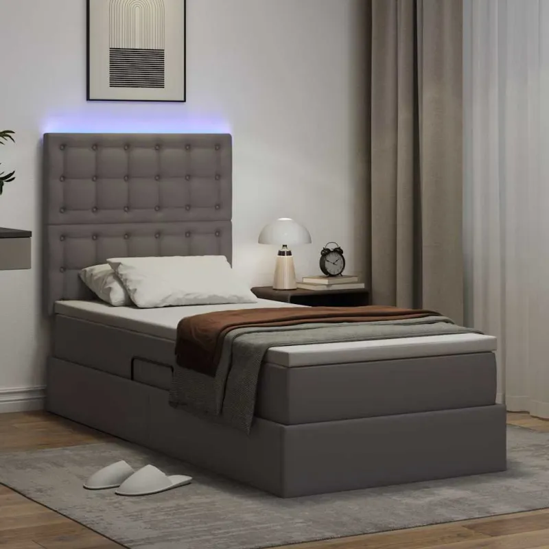 Lova su daiktų laikymo vieta ir LED su LED Pilka 90 x 190 cm