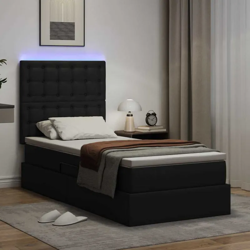 Lova su daiktų laikymo vieta ir LED Juoda 100 x 200 cm