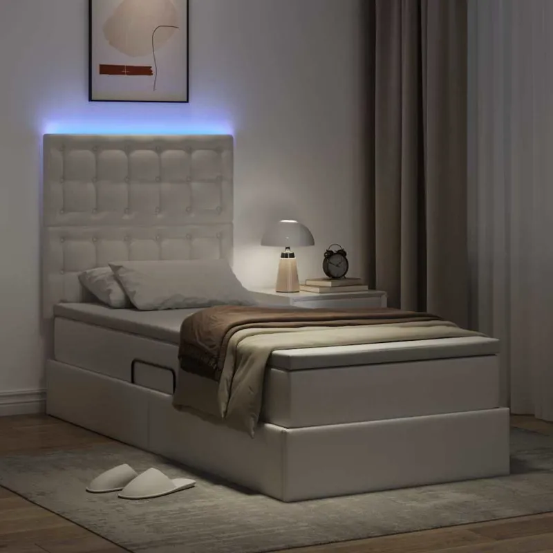 Lova su daiktų laikymo vieta ir LED Švari balta 100 x 200 cm