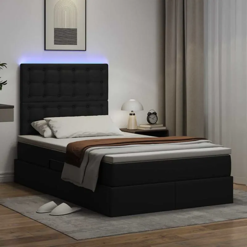 Lova su daiktų laikymo vieta ir LED su LED Juoda 120 x 190 cm