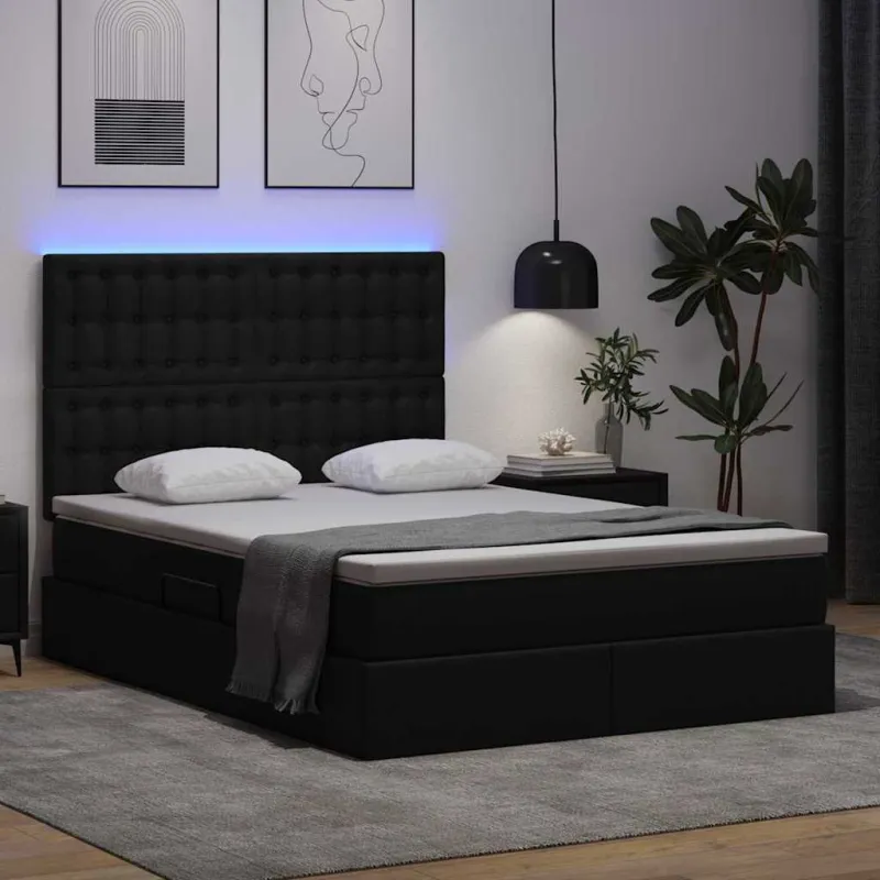 Lova su daiktų laikymo vieta ir LED su LED Juoda 140 x 200 cm