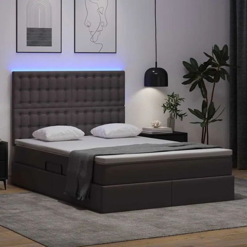 Lova su daiktų laikymo vieta ir LED su LED Pilka 140 x 200 cm
