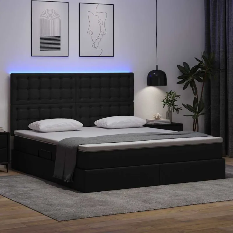 Lova su daiktų laikymo vieta ir LED su LED Juoda 160 x 200 cm