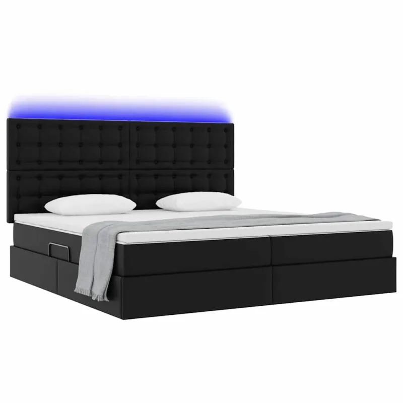 Lova su daiktų laikymo vieta ir LED su LED Juoda 200 x 200 cm