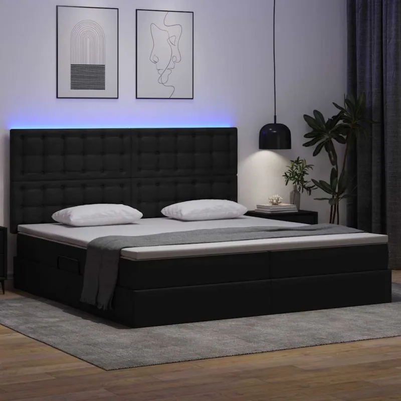 Lova su daiktų laikymo vieta ir LED su LED Juoda 200 x 200 cm