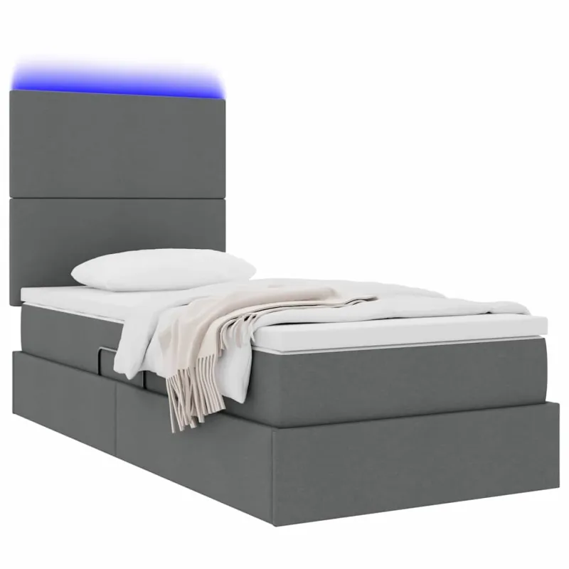 LED saugojimo lova su čiužiniu Tamsiai pilka 90 x 190 cm