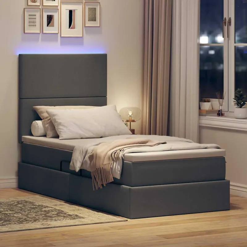 LED saugojimo lova su čiužiniu Tamsiai pilka 90 x 190 cm