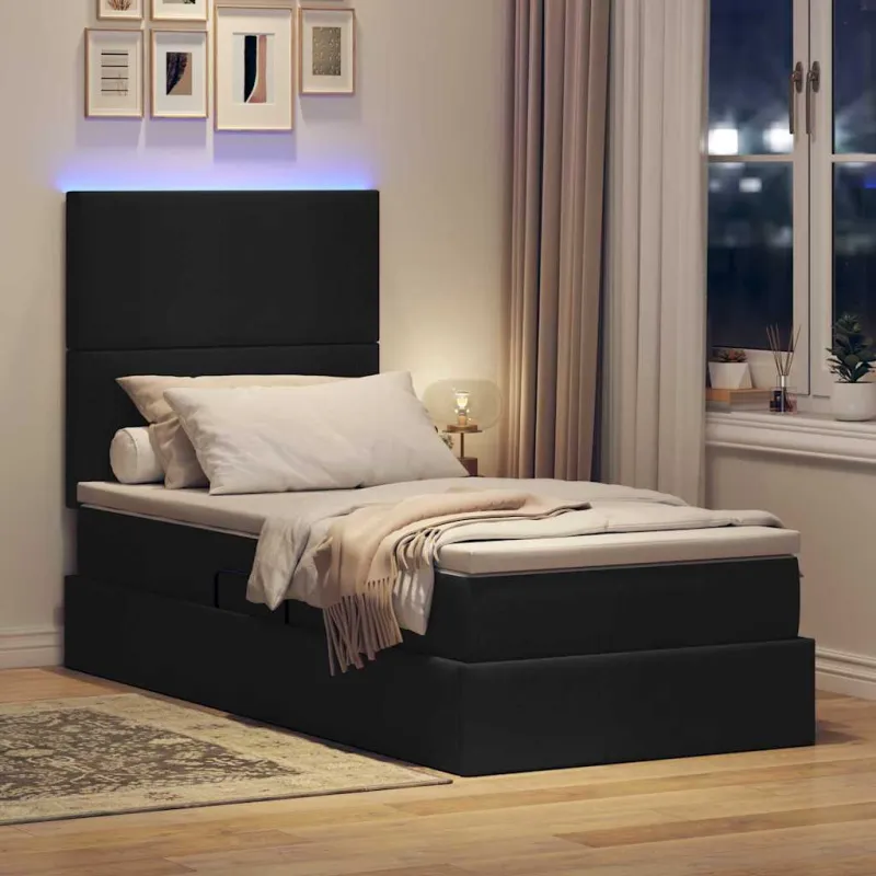 LED saugojimo lova su čiužiniu Juoda 90 x 200 cm Audinys