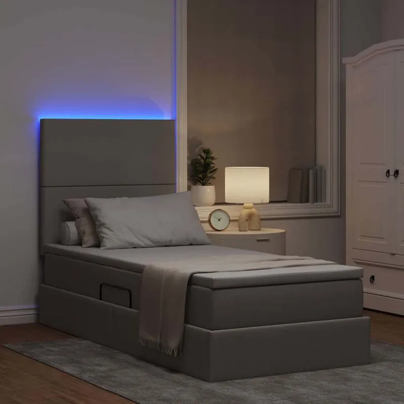 LED saugojimo lova su čiužiniu Taupe 90 x 200 cm Audinys
