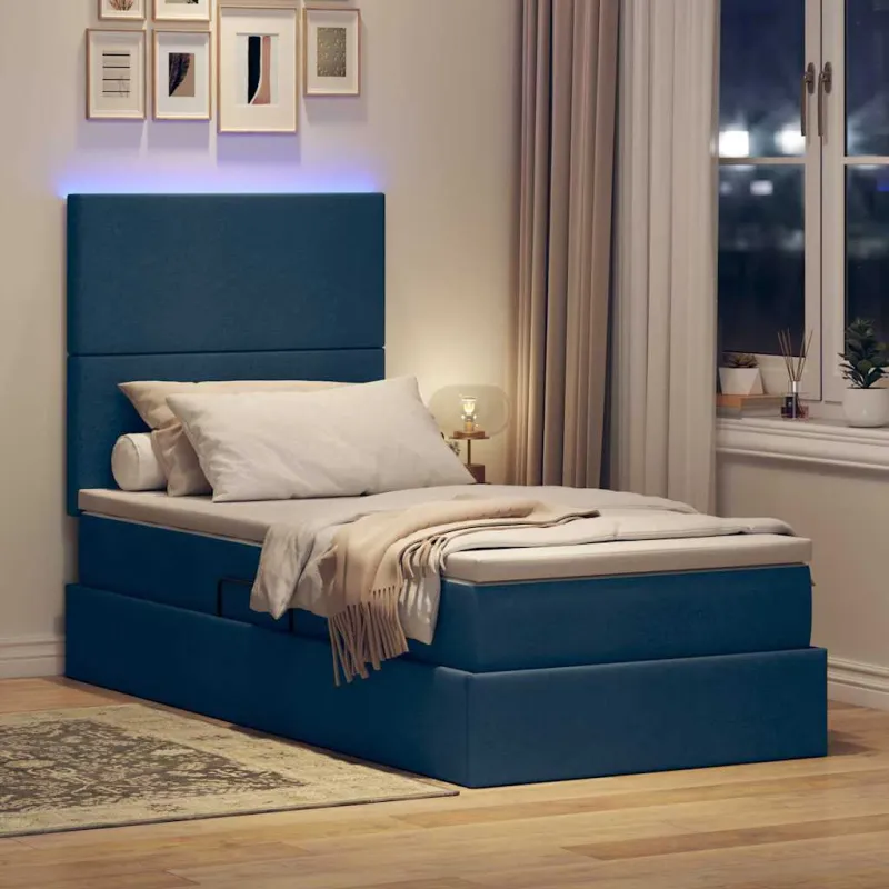 LED saugojimo lova su čiužiniu Mėlyna 90 x 200 cm Audinys
