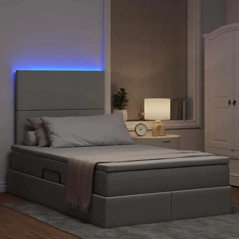 LED saugojimo lova su čiužiniu Šviesiai pilka 120 x 200 cm