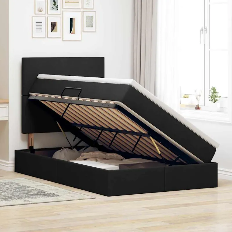 LED saugojimo lova su čiužiniu Juoda 120 x 200 cm Audinys