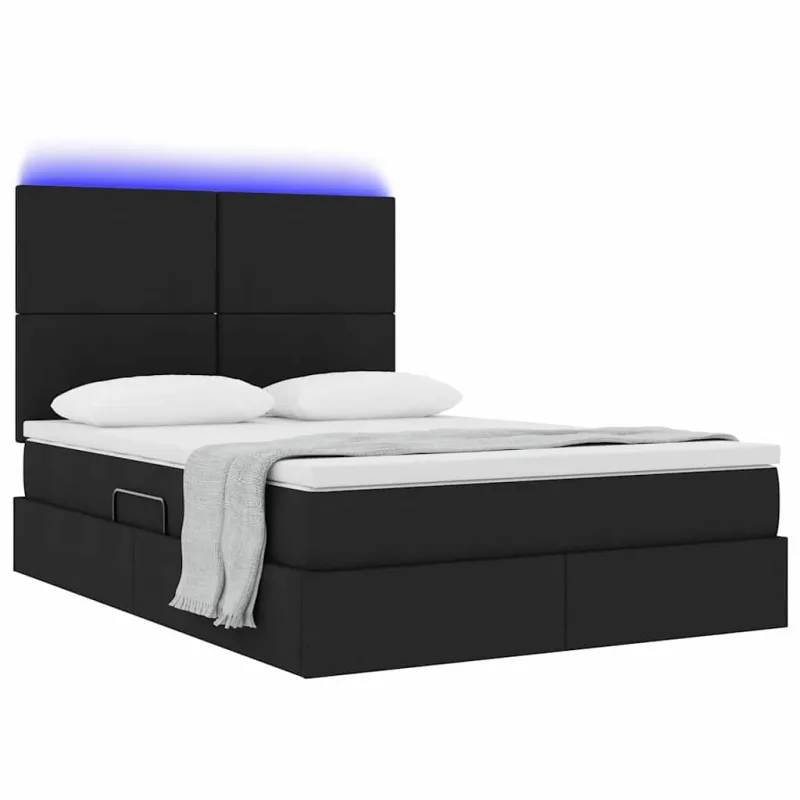 LED saugojimo lova su čiužiniu Juoda 140 x 190 cm Audinys