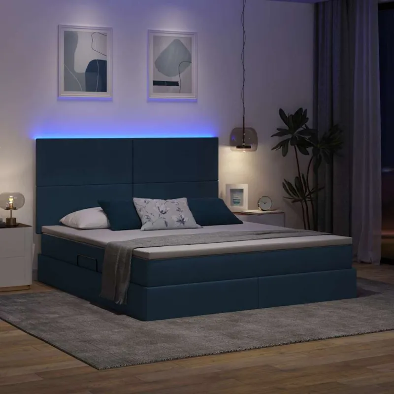 LED saugojimo lova su čiužiniu Mėlyna 160 x 200 cm Audinys