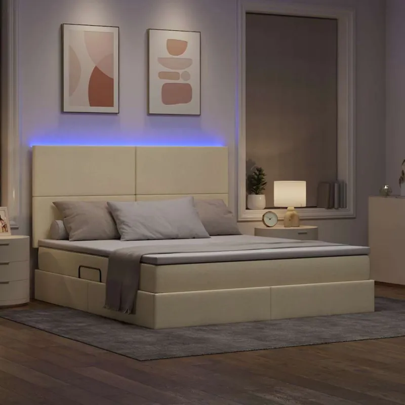 LED saugojimo lova su čiužiniu Kremas 180 x 200 cm Audinys