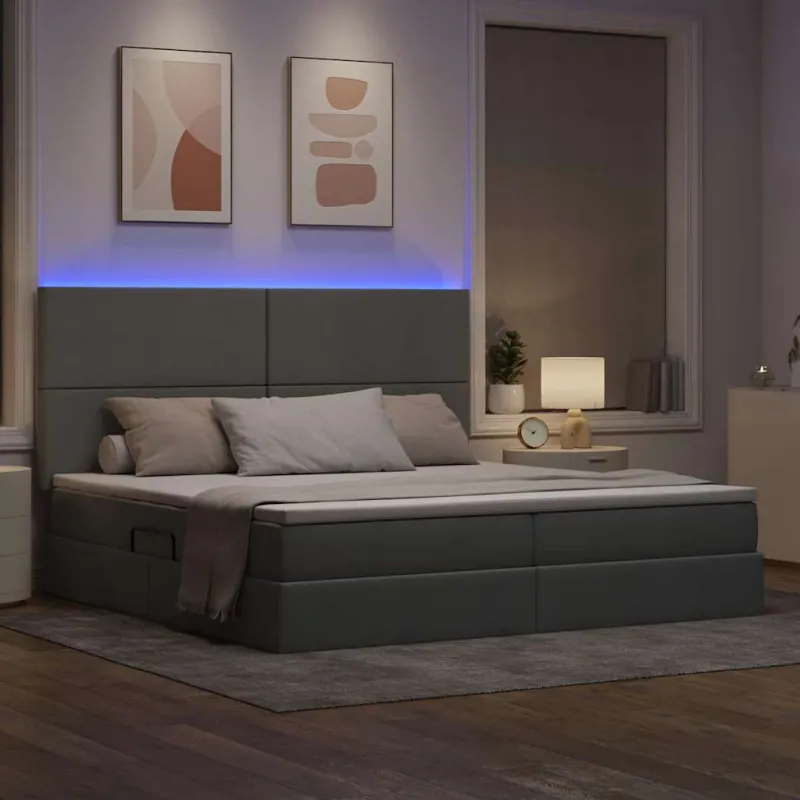 LED saugojimo lova su čiužiniu Šviesiai pilka 200 x 200 cm