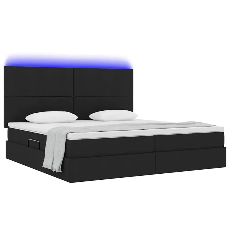 LED saugojimo lova su čiužiniu Juoda 200 x 200 cm Audinys