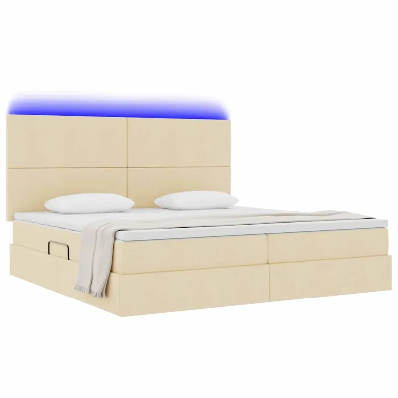 LED saugojimo lova su čiužiniu Kremas 200 x 200 cm Audinys
