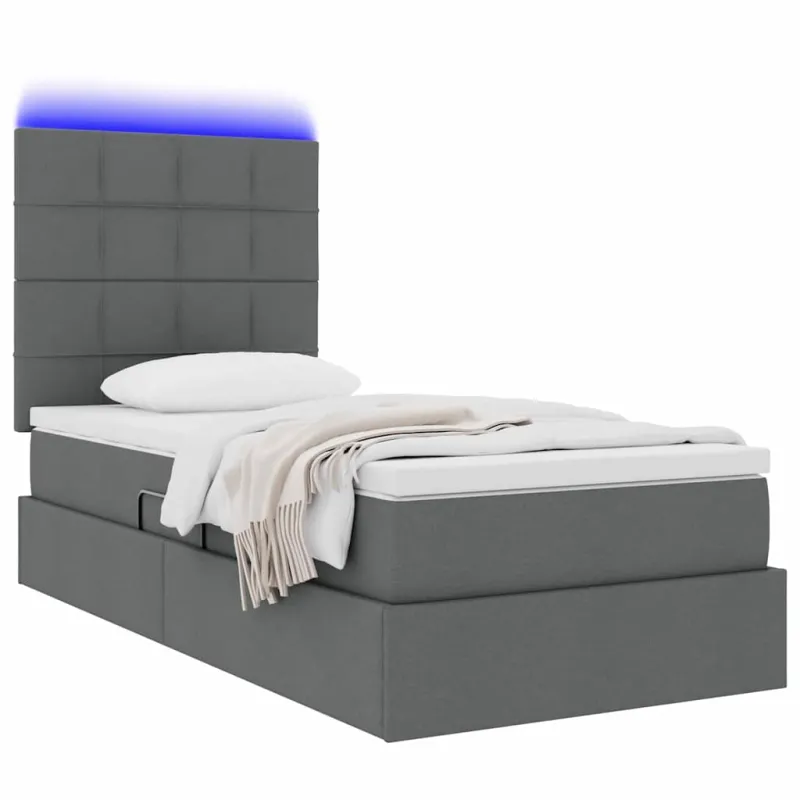 LED saugojimo lova su čiužiniu Tamsiai pilka 90 x 190 cm
