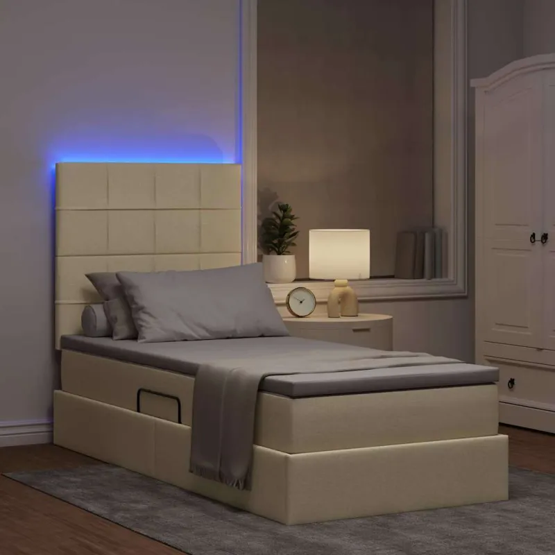 LED saugojimo lova su čiužiniu Kremas 90 x 190 cm Audinys