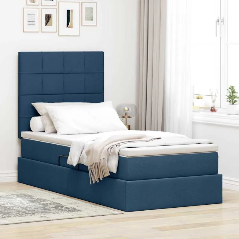 LED saugojimo lova su čiužiniu Mėlyna 90 x 190 cm Audinys