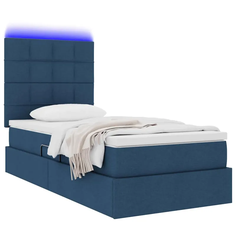 LED saugojimo lova su čiužiniu Mėlyna 90 x 190 cm Audinys