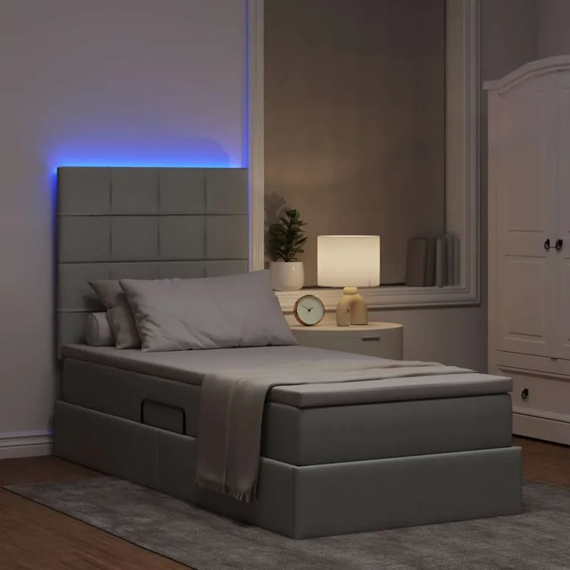 LED saugojimo lova su čiužiniu Šviesiai pilka 90 x 200 cm
