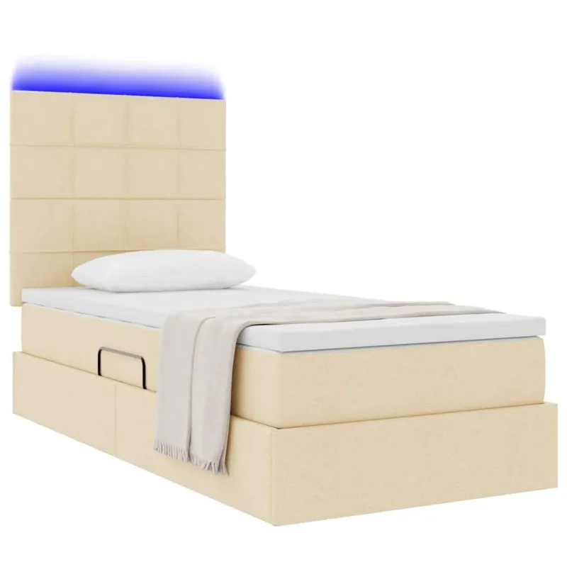LED saugojimo lova su čiužiniu Kremas 90 x 200 cm Audinys