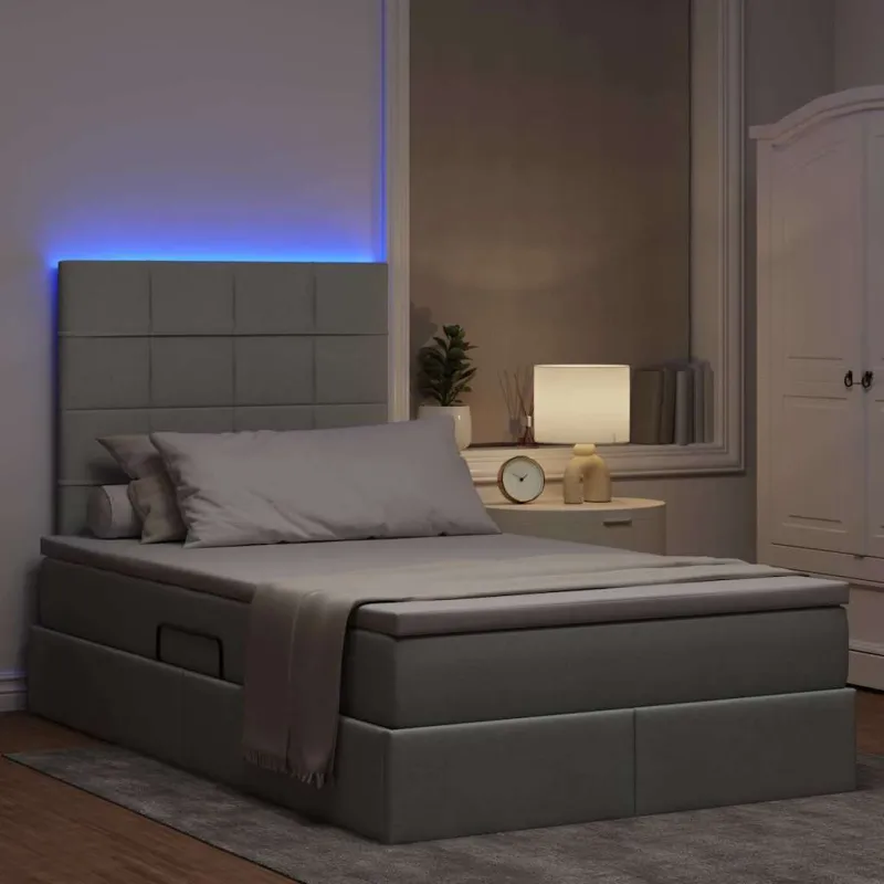 LED saugojimo lova su čiužiniu Šviesiai pilka 120 x 200 cm