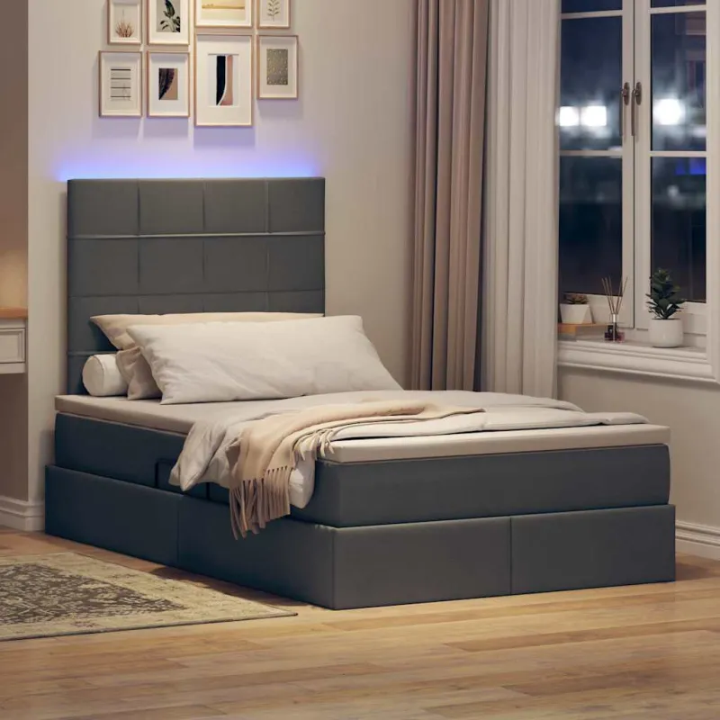 LED saugojimo lova su čiužiniu Tamsiai pilka 120 x 200 cm