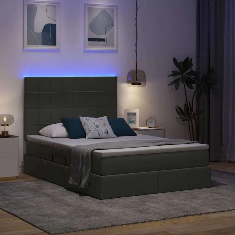 LED saugojimo lova su čiužiniu Tamsiai pilka 140 x 190 cm