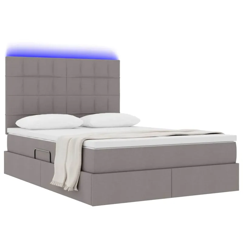 LED saugojimo lova su čiužiniu Taupe 140 x 200 cm Audinys