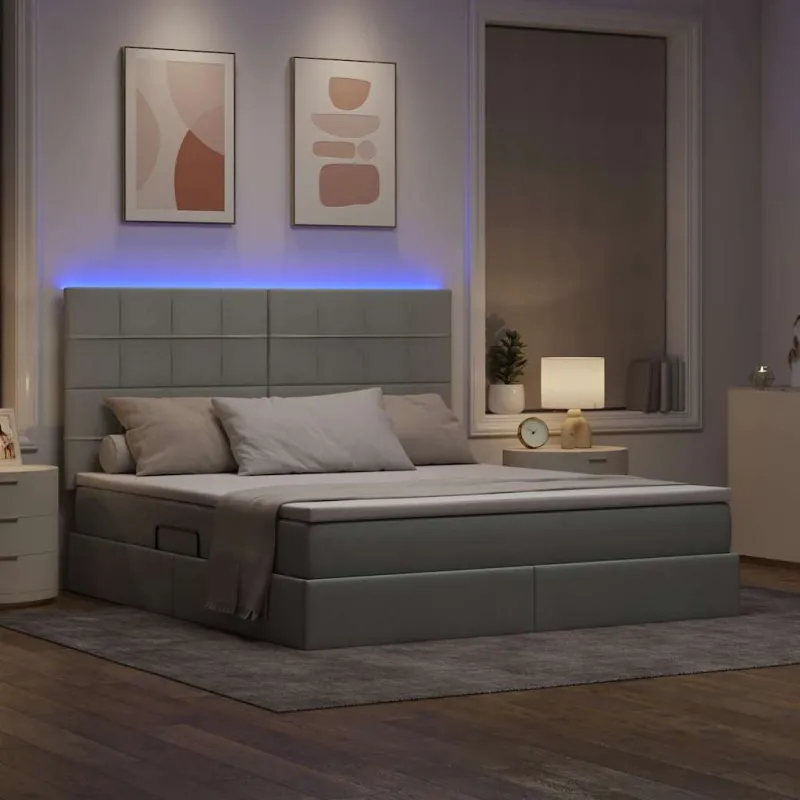 LED saugojimo lova su čiužiniu Šviesiai pilka 160 x 200 cm