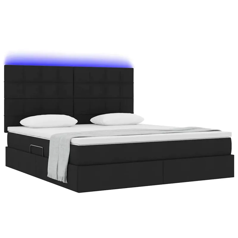 LED saugojimo lova su čiužiniu Juoda 160 x 200 cm Audinys