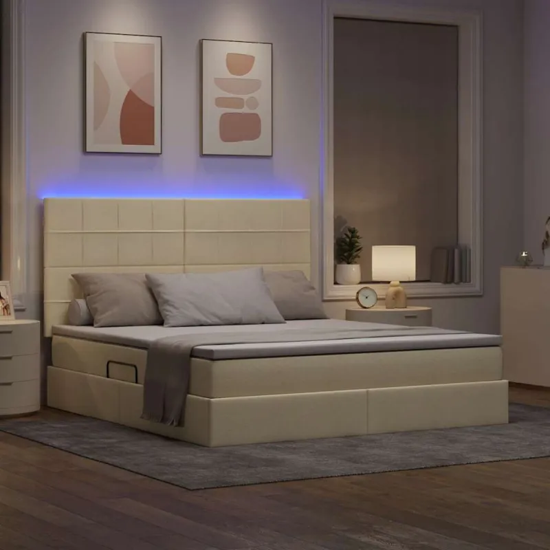 LED saugojimo lova su čiužiniu Kremas 160 x 200 cm Audinys