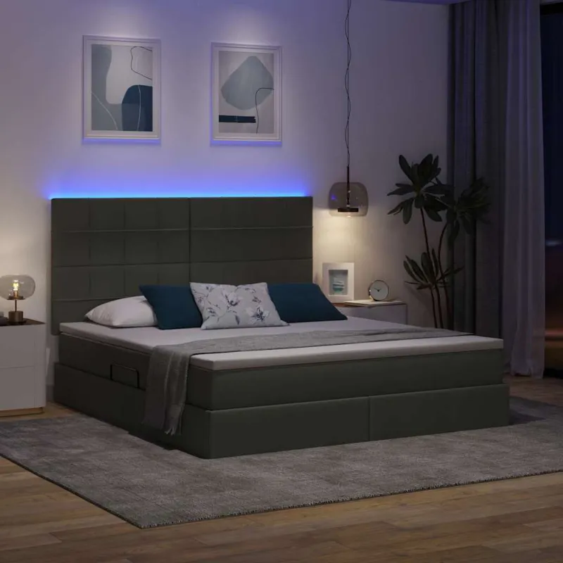 LED saugojimo lova su čiužiniu Tamsiai pilka 180 x 200 cm