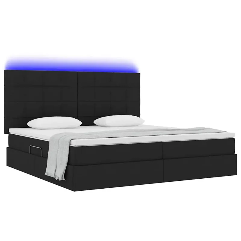 LED saugojimo lova su čiužiniu Juoda 200 x 200 cm Audinys