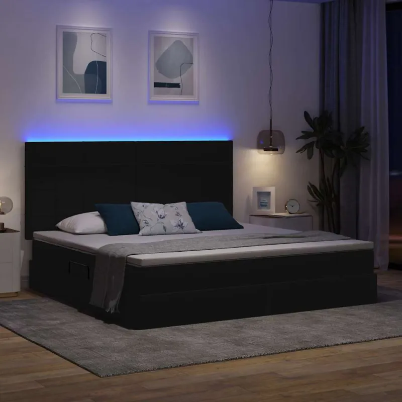 LED saugojimo lova su čiužiniu Juoda 200 x 200 cm Audinys
